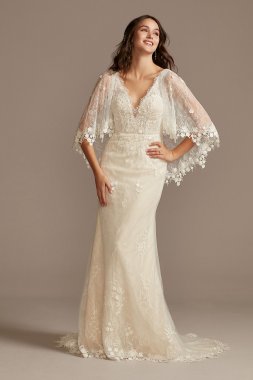 Lace Wedding Dress with Crochet Trim Capelet Melissa Sweet MS251224