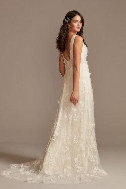 Floral Embroidered Wedding Dress with Veiled Train Melissa Sweet MS251228