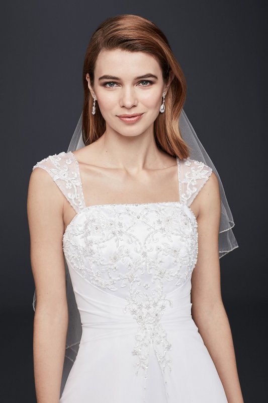 Split Front Wedding Dress with Cap Sleeves David's Bridal Collection NTV9010