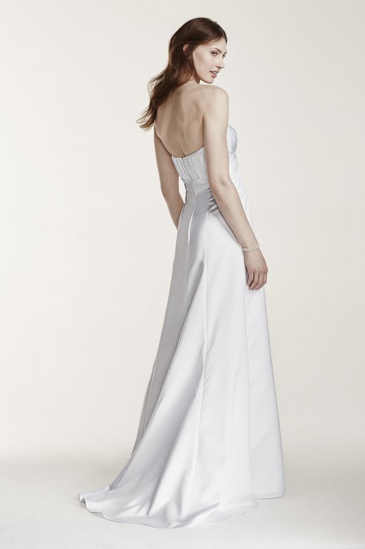 Strapless Satin Gown with Pleated Bodice David's Bridal Collection OP1223