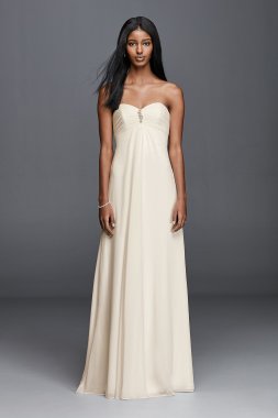 Strapless Chiffon Aline Wedding Dress with Brooch David's Bridal Collection OP1277