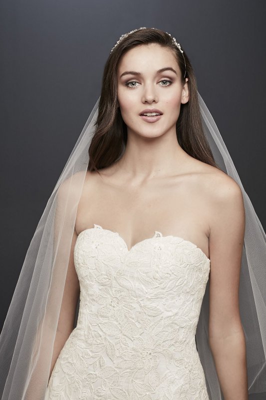 Soft Tulle Wedding Dress with Leaf Lace Applique David's Bridal Collection OP1338