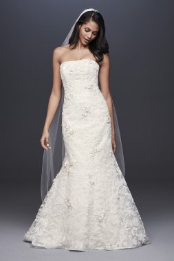 Strapless Lace Mermaid Dress with 3D Flowers David's Bridal Collection OP1344
