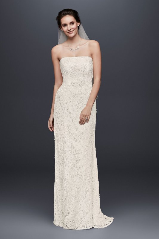 Allover Beaded Lace Sheath Gown with Empire Waist Galina S8551