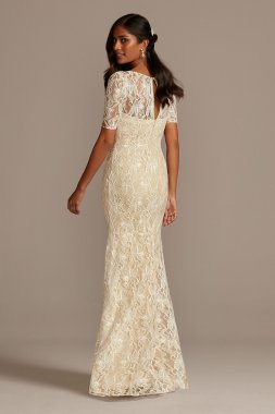 High Neck Illusion and Lace Godet Wedding Melissa Sweet MS251208