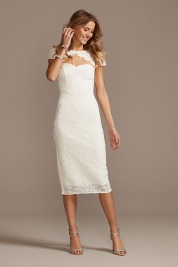 Cap Sleeve Lace Dress with Scalloped Keyhole DB Studio SDWG0810