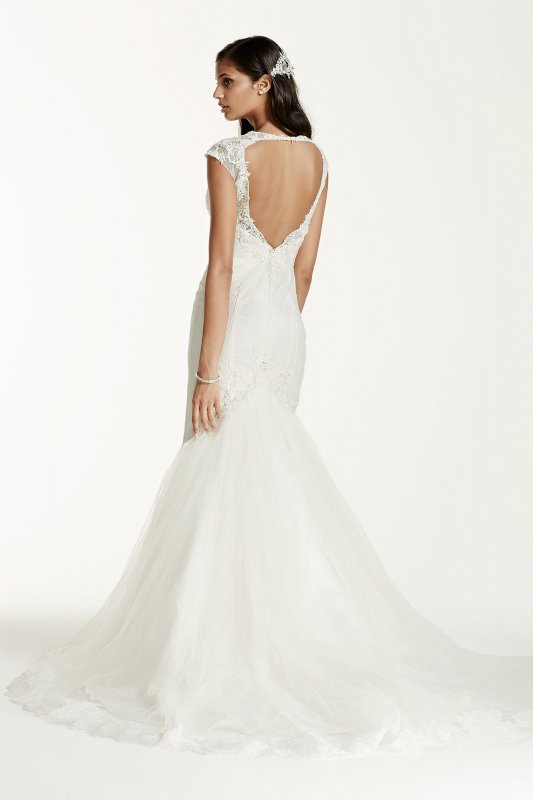 Illusion Deep Plunge Lace Cap Sleeve Wedding Dress Galina Signature SWG681