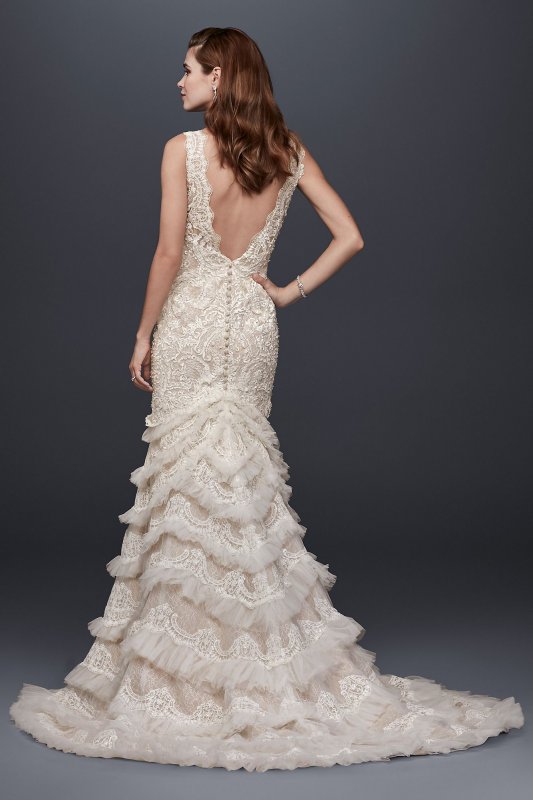 Beaded Lace Wedding Dress with Plunging Neckline Galina Signature SWG689