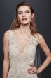 Beaded Lace Wedding Dress with Plunging Neckline Galina Signature SWG689