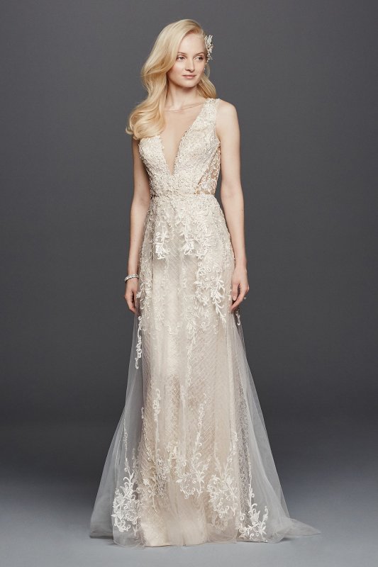 Tulle A-Line Wedding Dress with Plunging V-Neck Galina Signature SWG722