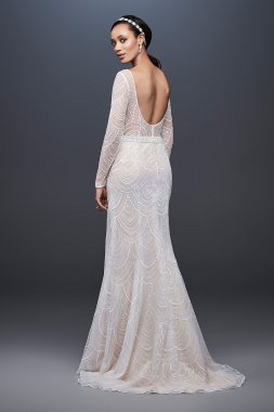 Sheer Back Crepe Wedding Dress with Lace Train David's Bridal Collection WG3989