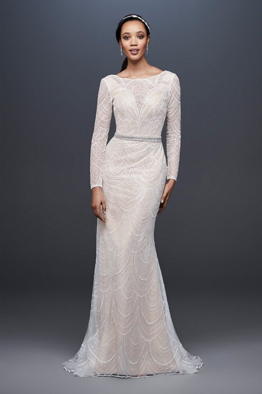 Allover Sequin Art Deco Sheath Wedding Dress Galina Signature SWG799