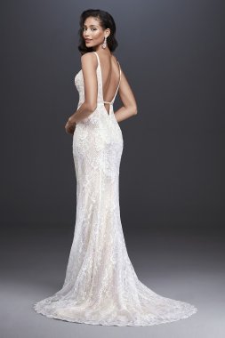 Sequin Lace Sheath Wedding Dress with Crystal Belt Galina Signature SWG819