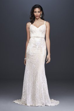 Sequin Lace Sheath Wedding Dress with Crystal Belt Galina Signature SWG819