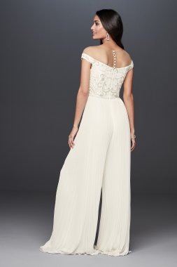 Beaded Illusion Off-the-Shoulder Wedding Jumpsuit Galina Signature SWG826