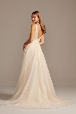 Beaded Brocade Overlay Sequin Layer Wedding Dress Galina Signature SWG836