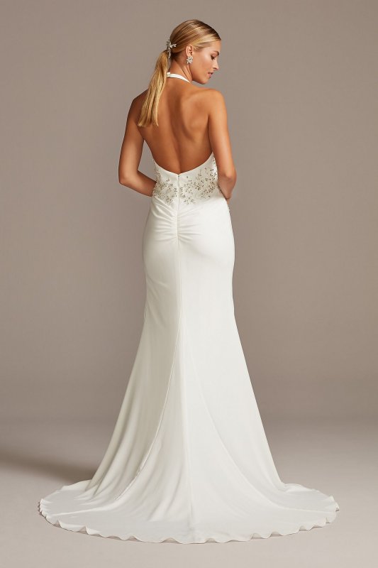 Embellished Waist Plunge Halter Wedding Dress Galina Signature SWG838