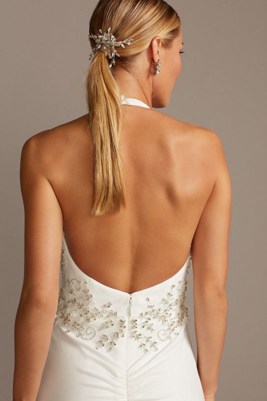 Embellished Waist Plunge Halter Wedding Dress Galina Signature SWG838