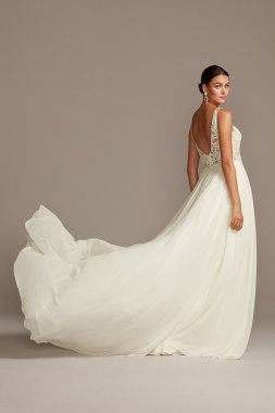 Plus Size New Style 9WG4011DB Lace Illusion Back Chiffon Wedding Gown with Pockets and Lace Bodice