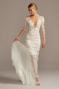 Embroidered Floral Illusion Bodysuit Wedding Dress Galina Signature SWG851