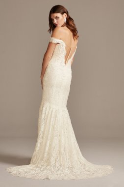 Off Shoulder Plunging Illusion Lace Wedding Dress Galina Signature SWG855