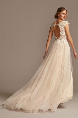 Illusion Cap Sleeve Lace Appliqued Wedding Dress Galina Signature SWG862