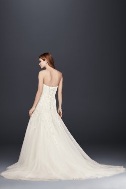 Strapless Tulle Wedding Dress with Beaded Lace David's Bridal Collection V3469