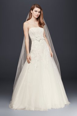 Strapless Tulle Wedding Dress with Beaded Lace David's Bridal Collection V3469