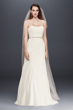 Crinkle Chiffon Wedding Dress with Draping David's Bridal Collection V3540