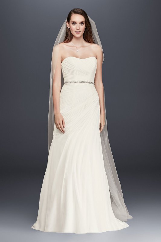 Crinkle Chiffon Wedding Dress with Draping David's Bridal Collection V3540