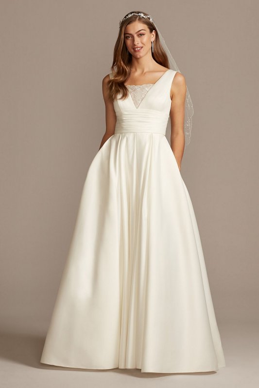 Satin Cummerbund Ball Gown Wedding Dress David's Bridal Collection V3848