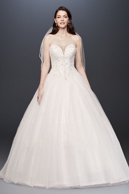 Beaded Illusion Bodice Ball Gown Wedding Dress David's Bridal Collection V3849