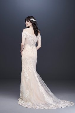 Lace Wedding Dress with Side Split and Corset Back David's Bridal Collection NTYP3344