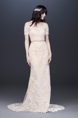 Off the Shoulder Lace Sheath Wedding Dress Galina V3958