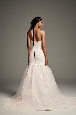 Lace Trumpet Wedding Dress with Banded Skirt White by Vera Wang VW351461