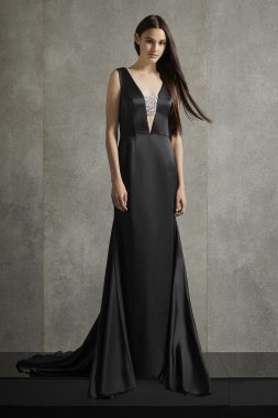 Crepe-Back Satin Gown with Encrusted Bandeau White by Vera Wang VW351465