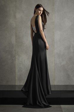 Crepe-Back Satin Gown with Encrusted Bandeau White by Vera Wang VW351465