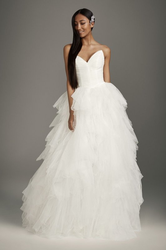 Peaked Sweetheart Tulle Ball Gown Wedding Dress White by Vera Wang VW351485