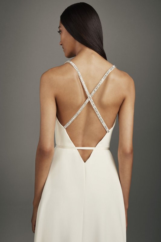 Crepe Wrap Gown with Jeweled Crisscross Low Back White by Vera Wang VW351495