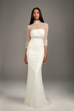 Ruched Illusion High-Neck Bandeau Sheath Gown White by Vera Wang VW351520