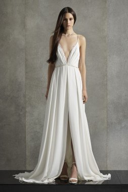 White by Vera Wang Beaded Plunging-V Dress White by Vera Wang VW351581