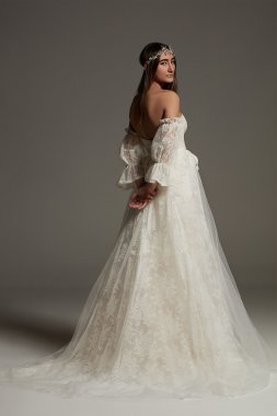 Printed Tulle Wedding Dress with Tiered Skirt Oleg Cassini CWG845