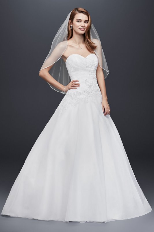 Strapless Tulle Wedding Dress with Lace Applique David's Bridal Collection WG3740