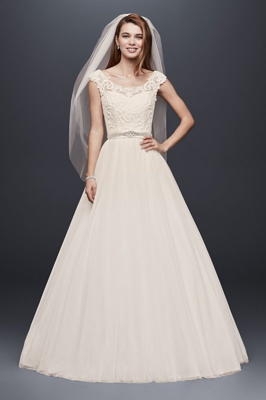 Tulle Wedding Dress with Lace Illusion Neckline David's Bridal Collection WG3741