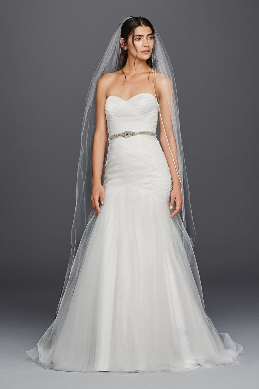 Strapless Ruched Mermaid Tulle Wedding Dress David's Bridal Collection WG3791