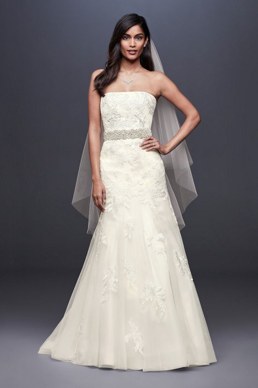 Beaded Lace Mermaid Wedding Dress with Tulle Skirt David's Bridal Collection WG3869