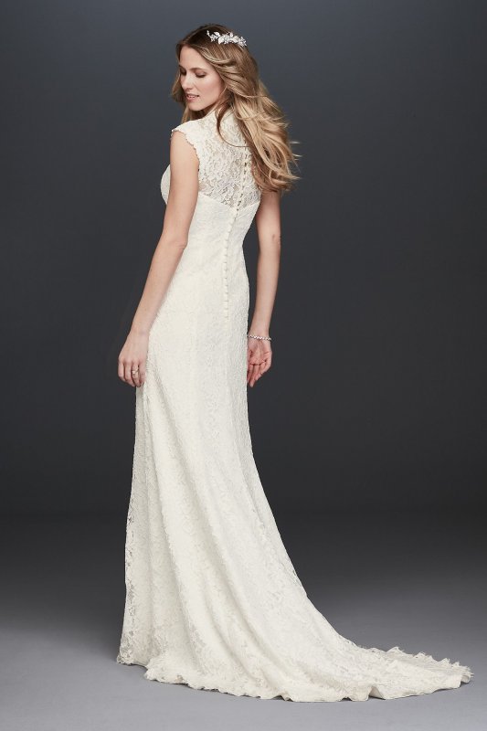 Allover Lace Cap Sleeve Sheath Wedding Dress David's Bridal Collection WG3910