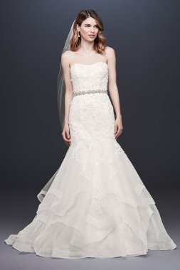 Appliqued Tulle-Over-Lace Mermaid Wedding Dress David's Bridal Collection WG3938