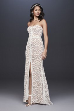 Scalloped Lace Split-Front Sheath Wedding Dress Galina WG3948