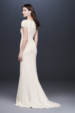 Illusion Deep V-Neck Cap Sleeve Lace Wedding Dress Galina WG3951